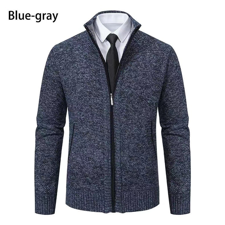 Herren nan melierte Strickzipjacke mit hohem Stehkragen, feiner Struktur und verdeckten Eingrifftaschen Echo Archiv
