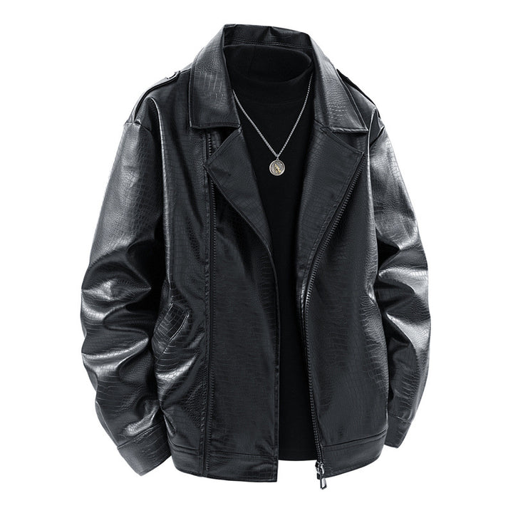 Herren Kunstleder-Überhemdjacke im Biker-Blend mit Reverskragen, Zwei-Wege-Metallreißverschluss & verdeckten Eingrifftaschen Echoarchiv
