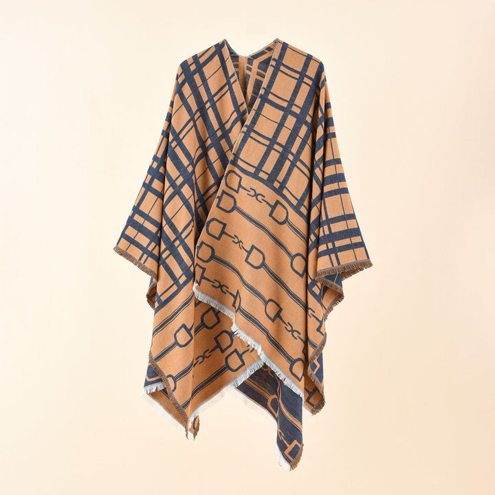 Damen Jacquard-Umhang mit Steigbügel‑Motiv und Fransensaum Echo Archiv
