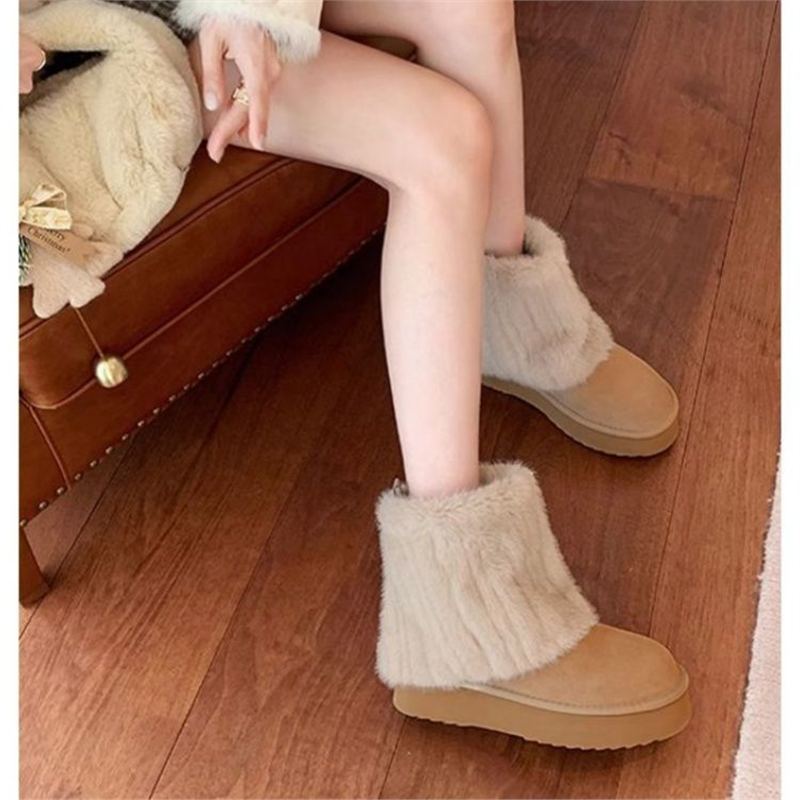 Damen Warme Kurzboots mit Kunstfellmanschette und Plateau-Sohle – Varelle