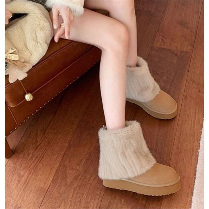 Damen Warme Kurzboots mit Kunstfellmanschette und Plateau-Sohle – Varelle