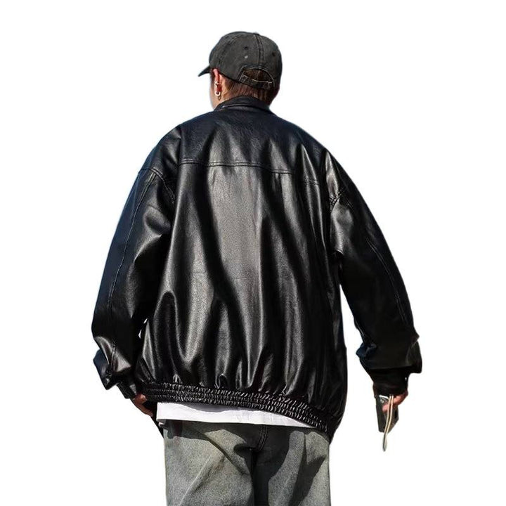 Herren Oversized Kunstlederjacke im Bomberstil mit Stehkragen und elastischem Saum Echoarchiv