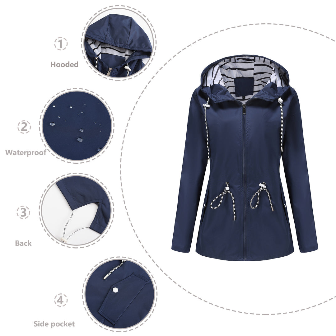 Damen nan leichte wasserdichte Parka Regenjacke mit Taillen-Kordelzug Echo Archiv