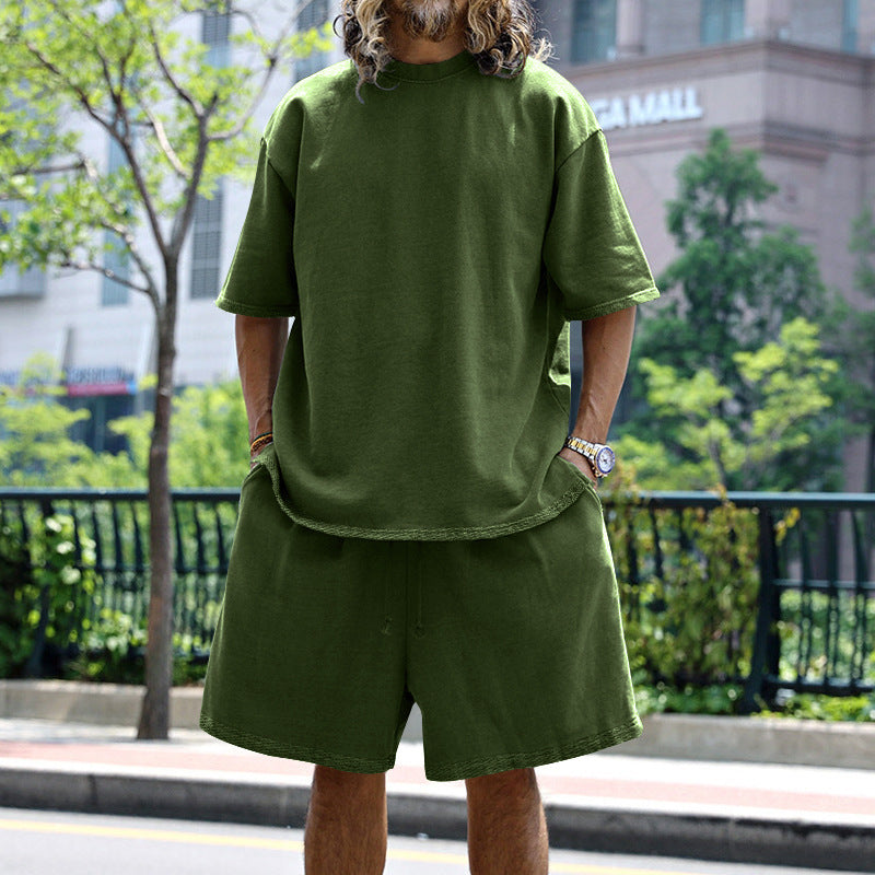 Herren nan oversized Loungewear-Set mit Boxy-Shirt Kordelbund-Bermuda und weichem Baumwollmix Echo Archiv