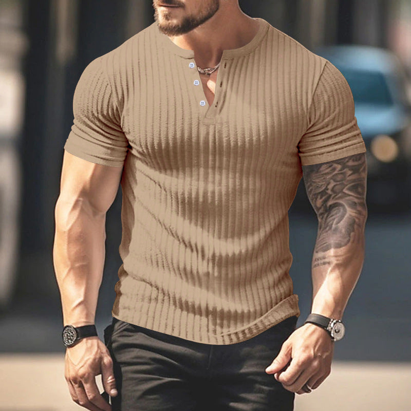 Herren Kurzarm-Rippenshirt mit modischem Henley-Ausschnitt Echoarchiv