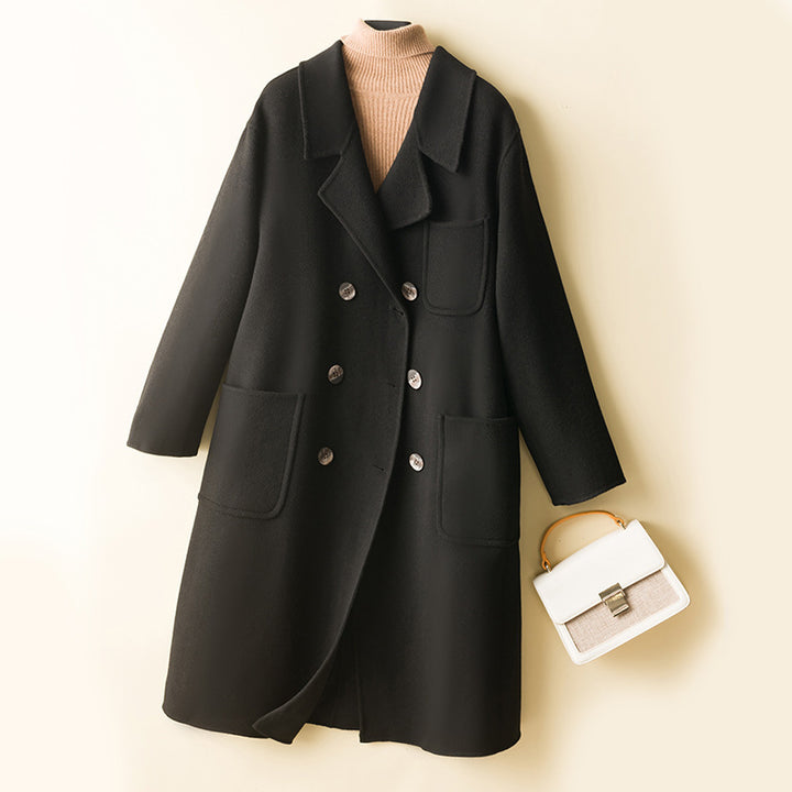 Damen Oversized Doppelreiher Wollmix‑Mantel mit aufgesetzten Taschen Echoarchiv