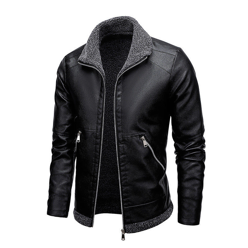 Herren Aviator-Kunstlederjacke mit vollem Sherpa-Innenfutter und Reißverschluss – Taviero
