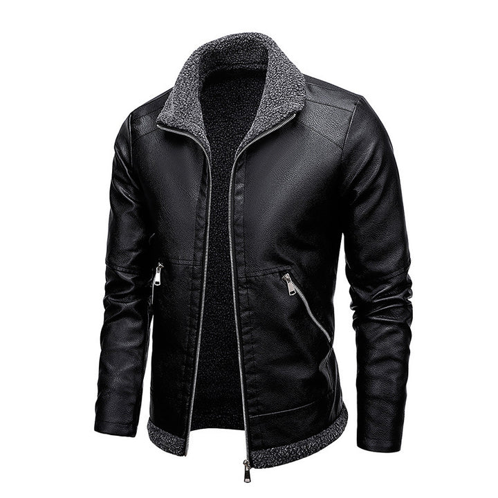 Herren Aviator-Kunstlederjacke mit vollem Sherpa-Innenfutter und Reißverschluss – Taviero