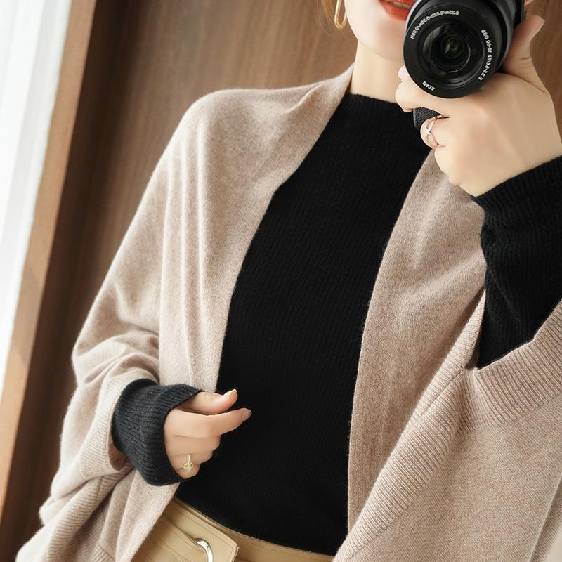 Damen Langer offener Kaschmir‑Look Strick-Wrap mit überschnittener Ärmelpartie Echoarchiv