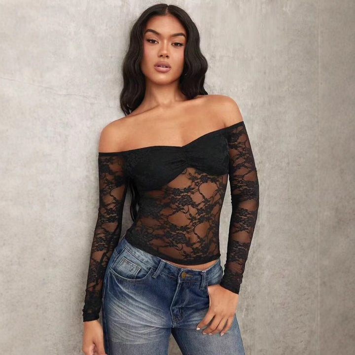 Damen Off-Shoulder Spitzenoberteil mit langen Ärmeln und romantischen Details Echo Archiv