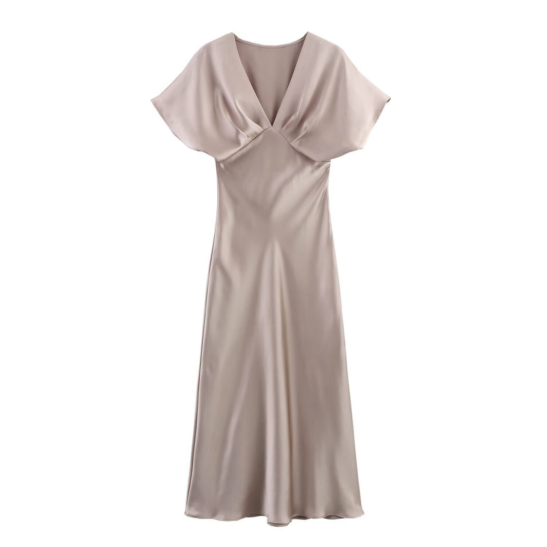 Damen Maxikleid mit elegantem V-Ausschnitt und fließendem Satin-Material Echo Archiv