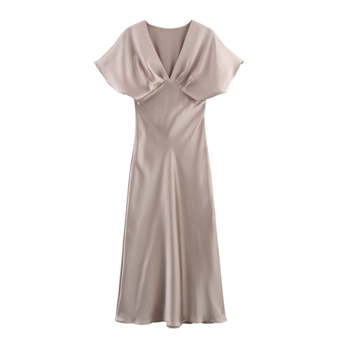 Damen Maxikleid mit elegantem V-Ausschnitt und fließendem Satin-Material – Valéora