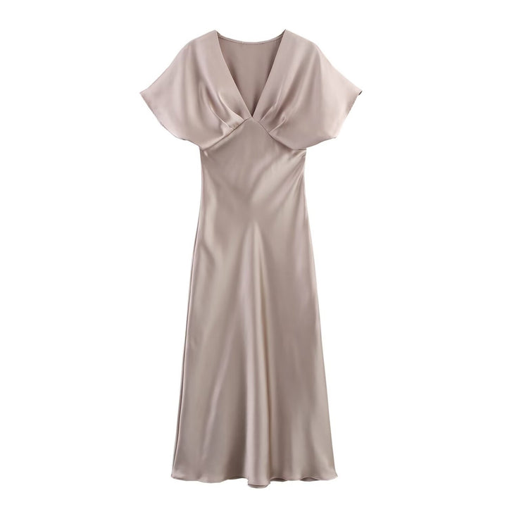 Damen Maxikleid mit elegantem V-Ausschnitt und fließendem Satin-Material Echo Archiv