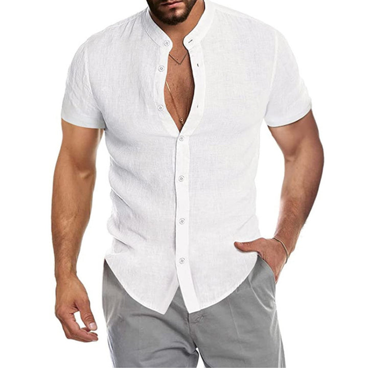 Herren Kurzarm Hemd mit elegantem Stehkragen und Knopfdetails Echoarchiv
