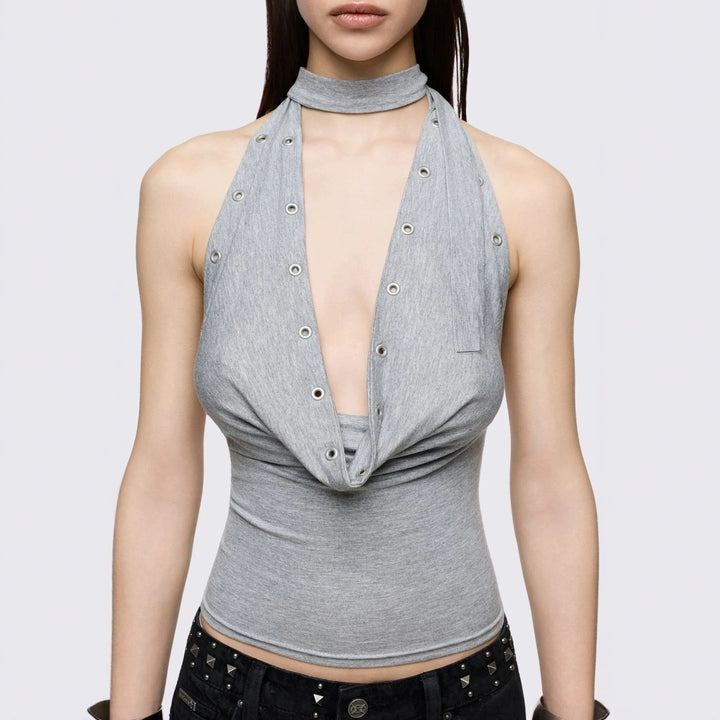 Damen Figurumspielendes Choker-Top mit raffinierten Ösen Echo Archiv