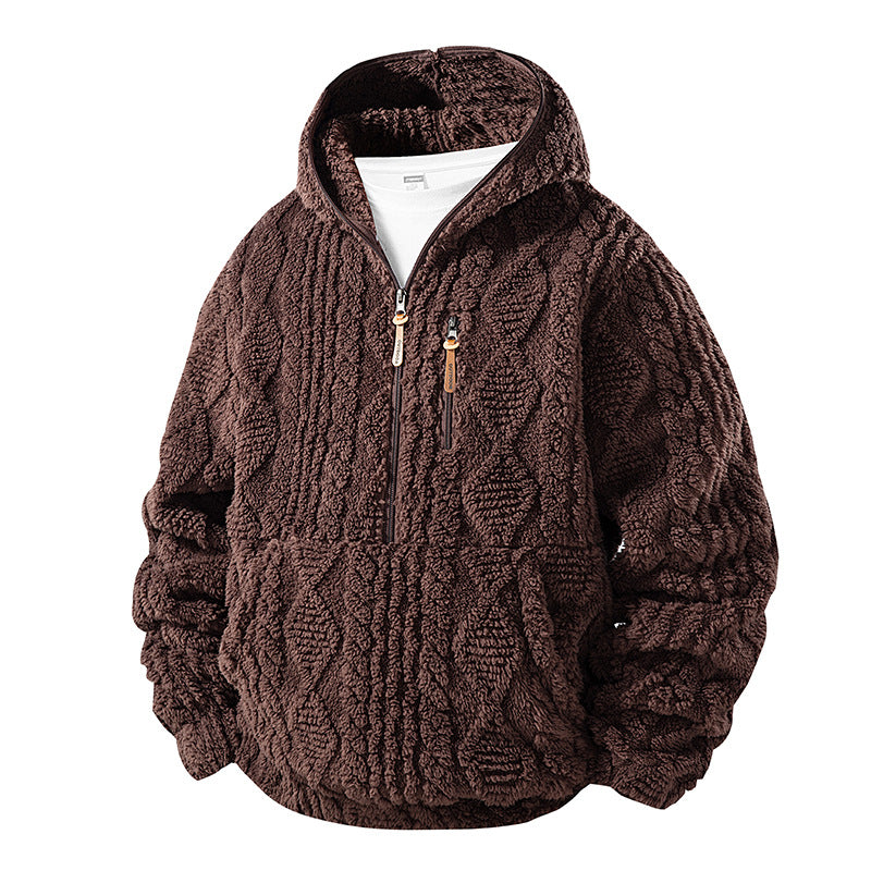 Herren Teddy-Fleece Halfzip-Kapuzenpullover mit Strukturstrick‑Optik, Brustreißverschluss und Kängurutasche Echo Archiv