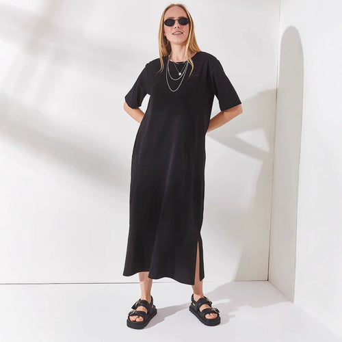 Damen schlichtes langärmliges Kleid mit seitlichen Schlitzen und komfortablem Schnitt Echo Archiv