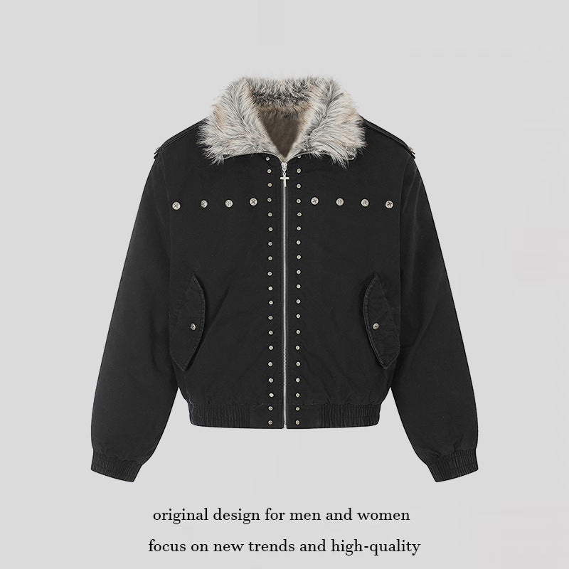 Damen wattierte Bomberjacke mit Kunstfellkragen, Nietenapplikation und Schulterklappen Echoarchiv