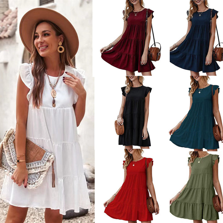 Damen Stufen-Kleid mit Rüschenärmeln und lockerem A‑Linien-Schnitt – Lunéa