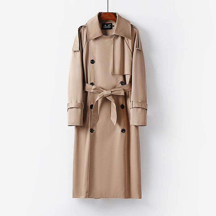 Herren Langer Doppelreihiger Trenchcoat mit Taillengürtel, Epauletten und klassischem Schalkragen Echoarchiv