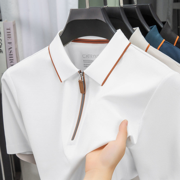 Herren Polohemd mit modernem Stehkragen und innovativer Reißverschlusslösung Echoarchiv