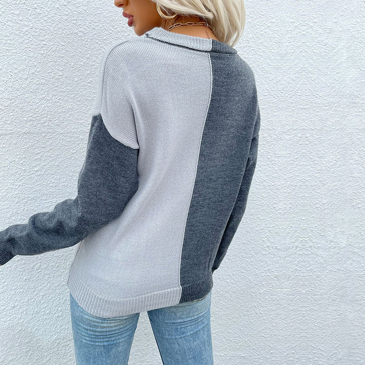 Damen Strickpullover im Colorblock‑Design mit Rundhalsausschnitt und lockerer Oversize‑Passform Echoarchiv