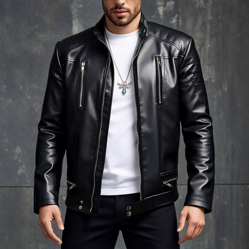 Herren Premium Kunstlederjacke mit stylischem Reißverschluss Echoarchiv