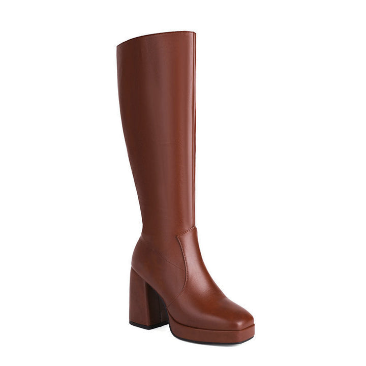 Leder-PlatEchoarchivu-Stiefel mit Blockabsatz - Ursula Echoarchiv
