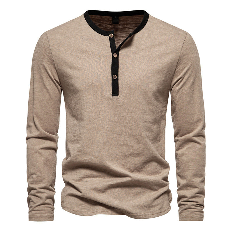 Herren langärmliges Henley-Shirt mit kontrastierendem Kragen Echoarchiv