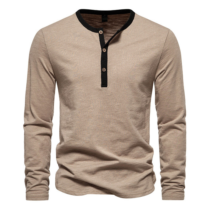 Herren langärmliges Henley-Shirt mit kontrastierendem Kragen Echoarchiv