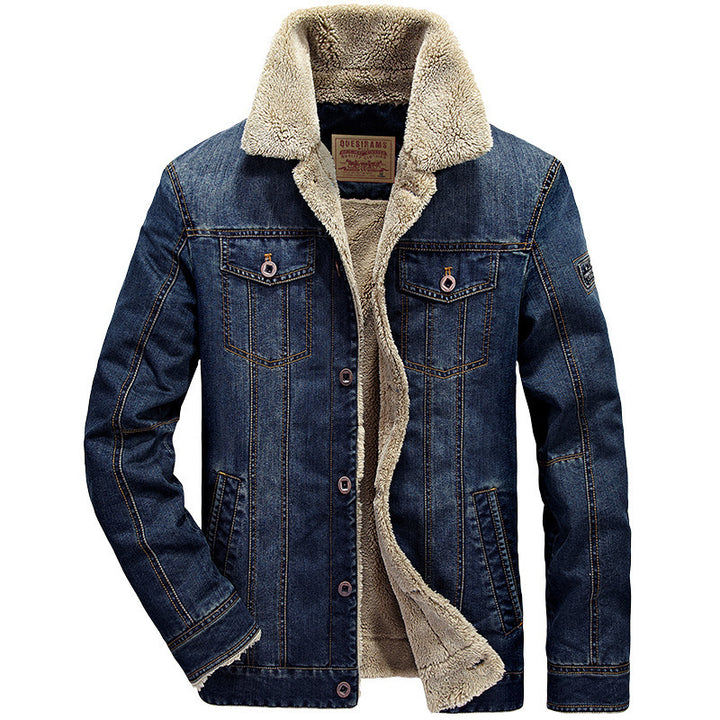 Herren Jeansjacke im Aviator‑Look mit komplettem Sherpa‑Futter und Umlegekragen – Denvaro