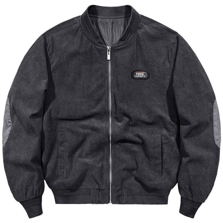 Herren Cord-Blouson im Bomberstil mit Rippenstruktur und Badge-Detail – Brevano