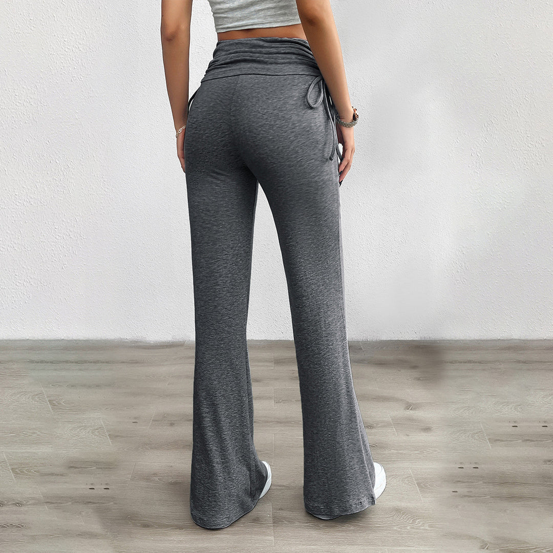 Damen weiche Palazzo-Loungehose mit Umschlagbund, seitlichen Kordelzügen und ausgestelltem Bein – Avélisse