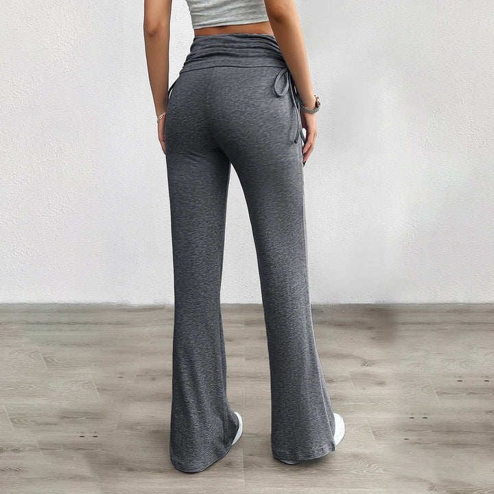 Damen weiche Palazzo-Loungehose mit Umschlagbund, seitlichen Kordelzügen und ausgestelltem Bein – Avélisse