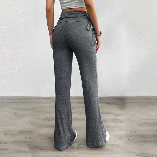Damen weiche Palazzo-Loungehose mit Umschlagbund, seitlichen Kordelzügen und ausgestelltem Bein – Avélisse