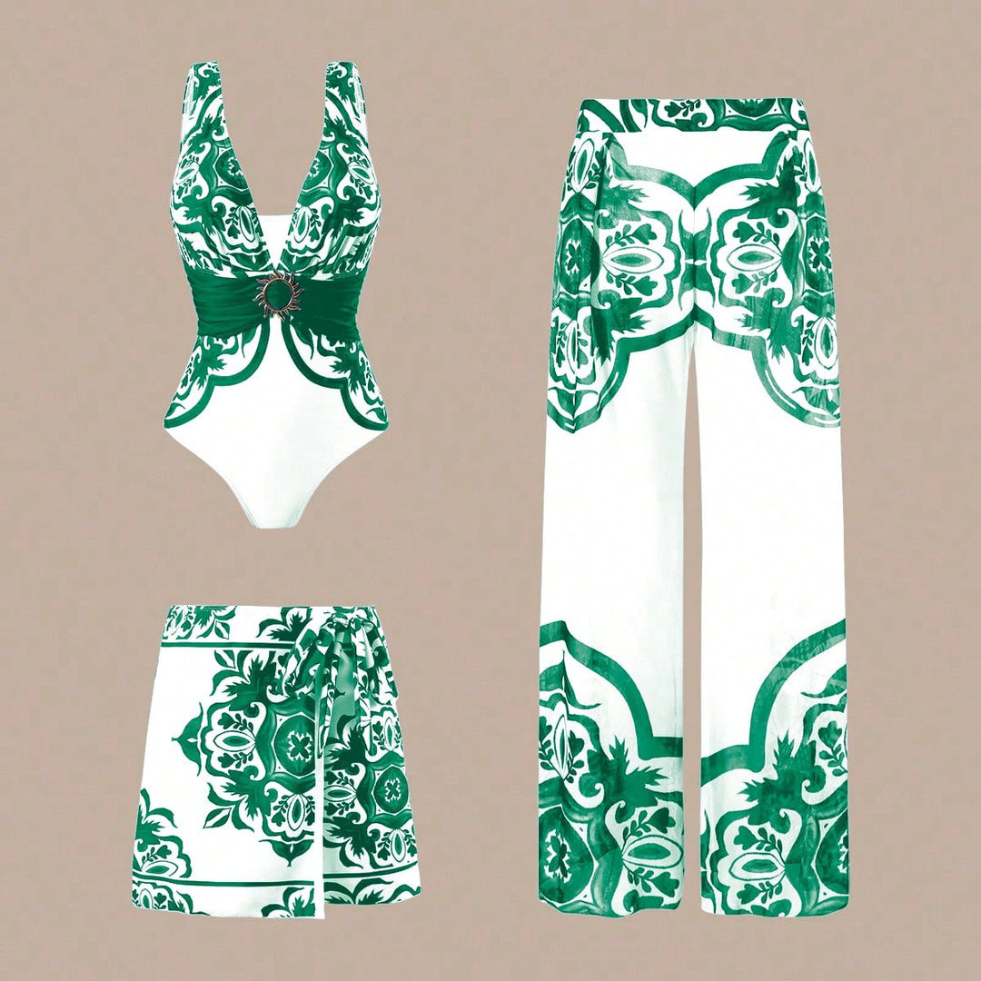 Damen Eleganter Badeanzug mit passendem Strandhosen-Set Echo Archiv