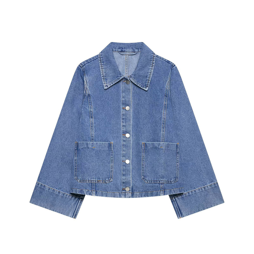 Damen Oversize-Jeansjacke mit Hemdkragen und großen aufgesetzten Taschen Echo Archiv