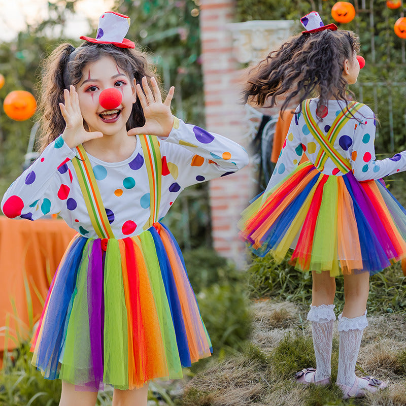 Mädchen Clownkostüm mit bunten Punkten und Tüllrock Echo Archiv