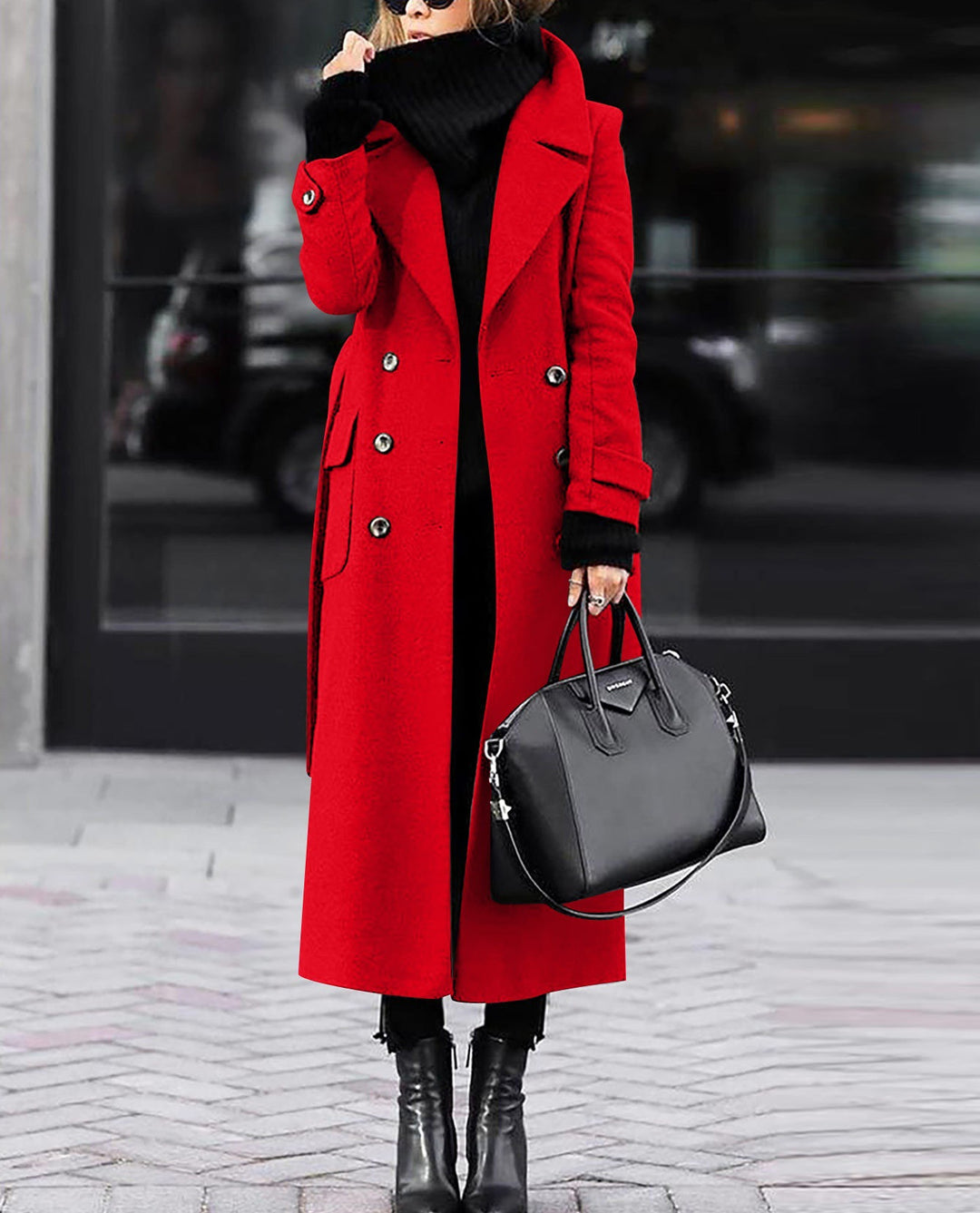 Damen nan eleganter Maxi-Wollmixmantel mit doppelreihiger Knopfleiste, weitem Reverskragen und aufgesetzten Taschenklappen Echo Archiv