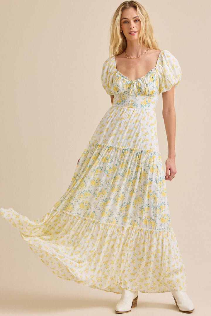 Damen Maxikleid mit blumigem Design und hochwertigen Puffärmeln Echo Archiv