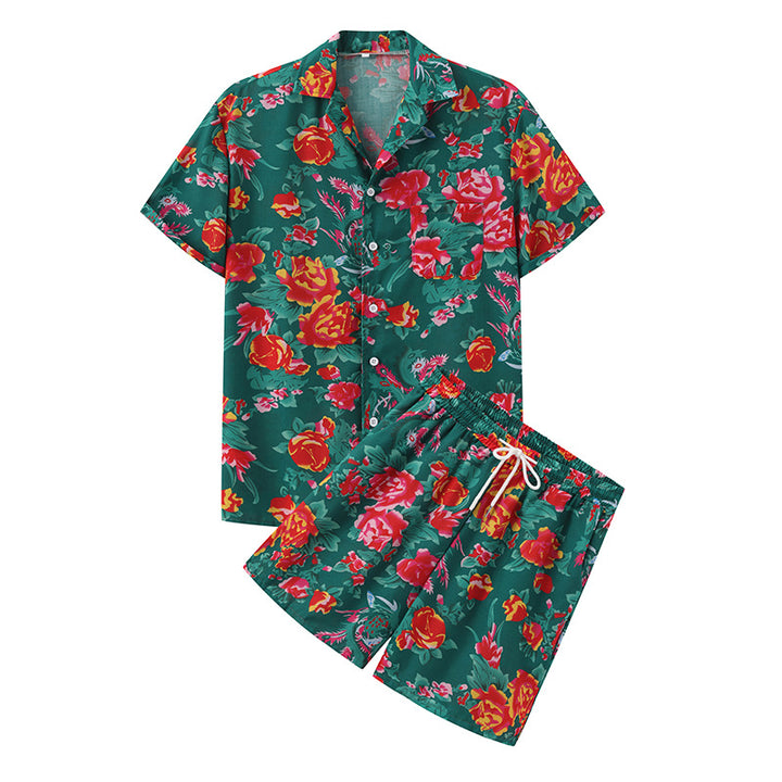 Damen Sommerliches Set mit floralem Kurzarmhemd und Shorts Echoarchiv