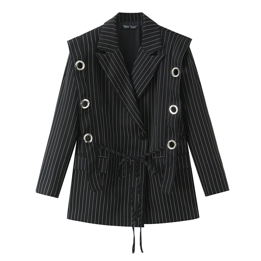 Damen Nadelstreifen-Blazer mit Ösenapplikation und Kordelzug Echo Archiv