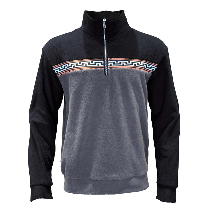 Herren Fleece-Pullover mit stylishem Stehkragen und farblich abgesetztem Muster Echoarchiv