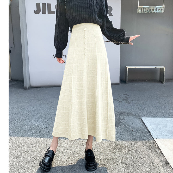 Damen Langer Plissee-Rock mit Knopfdetails Echo Archiv