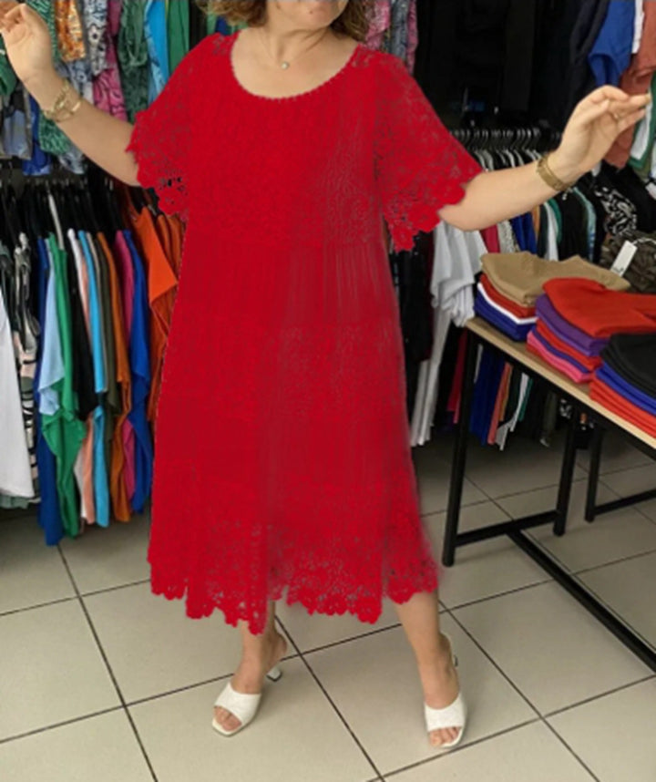 Damen nan mehrlagiges Spitzen-Midikleid mit plissierten Einsätzen und Volantärmeln Echo Archiv