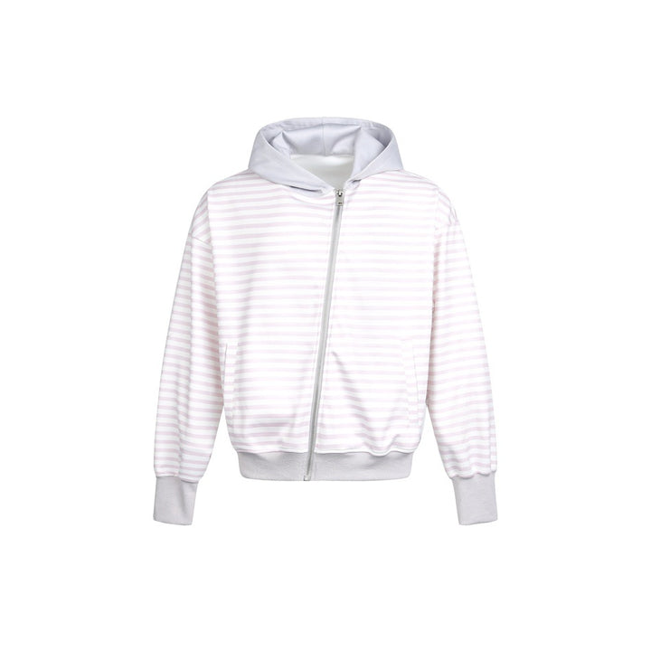 Damen Gestreifte Kapuzen-Zipjacke im Boxy‑Cut mit Rippbündchen und verdeckten Nahttaschen Echoarchiv