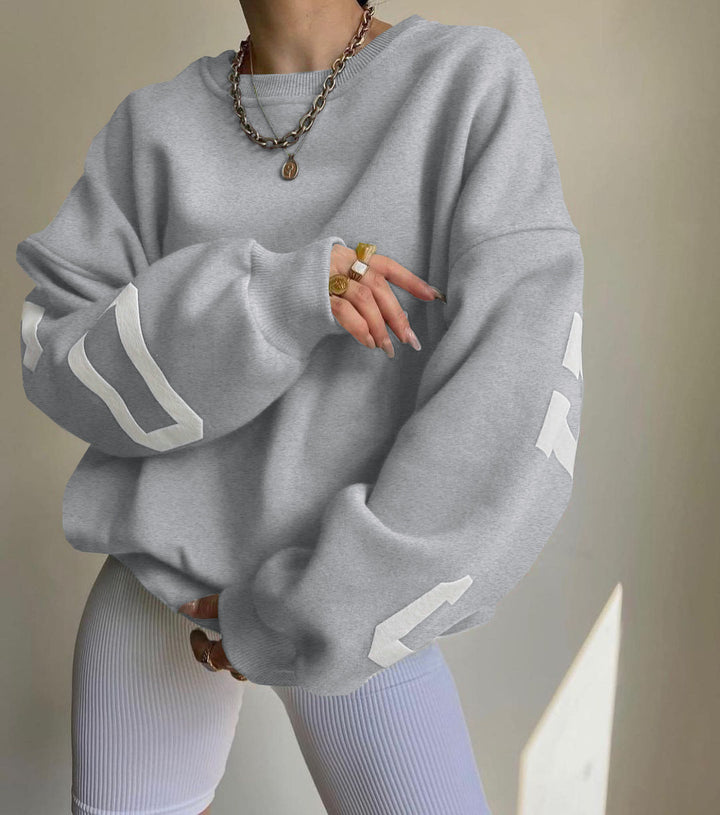 Damen Oversized Sweatshirt mit Blockprint-Ärmeln und weitem Drop-Shoulder-Schnitt Echoarchiv
