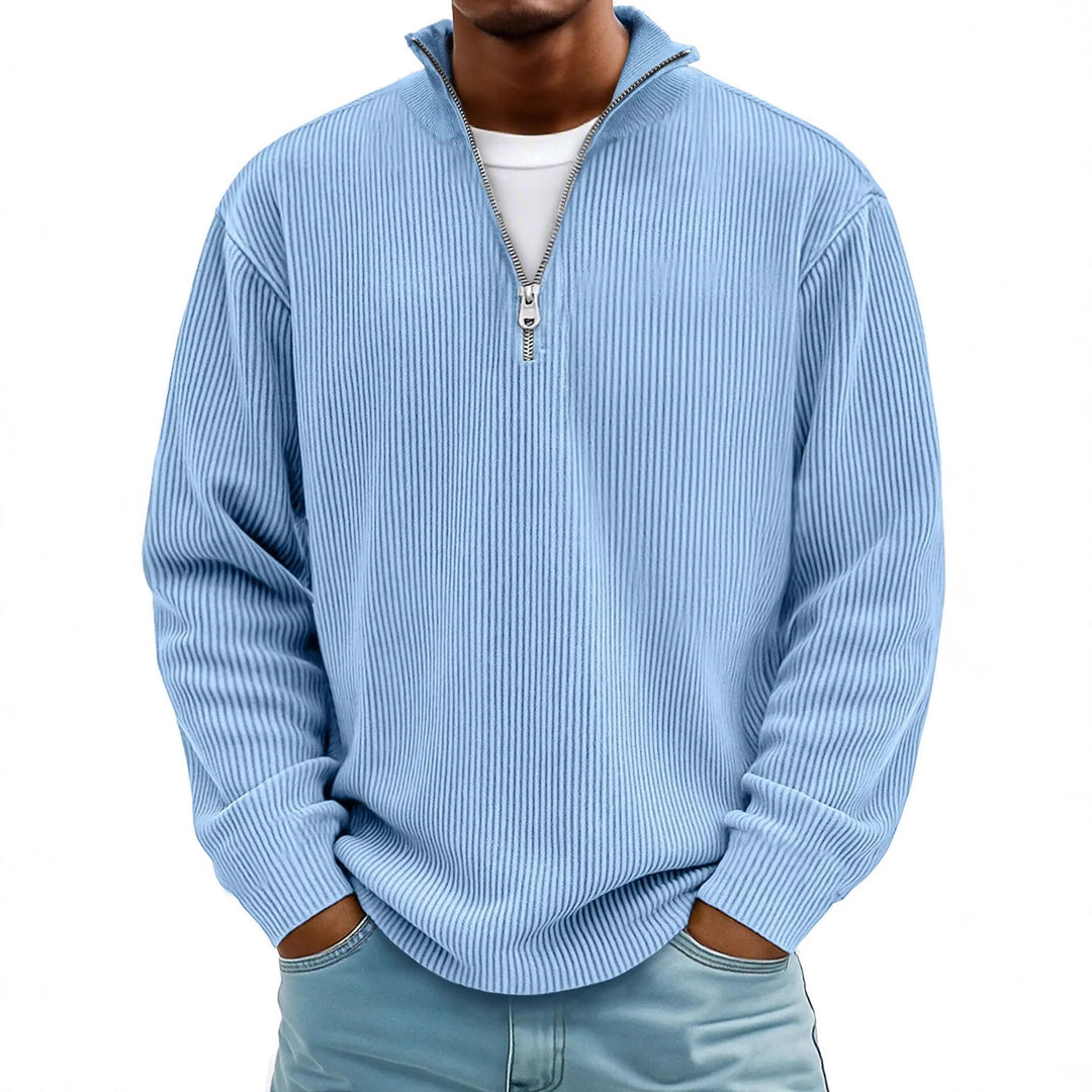 Herren nan gerippter Strickpullover mit halbem Reißverschluss und Stehkragen Echo Archiv