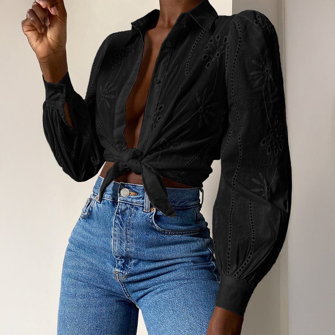 Damen Transparente Bluse mit Stickereien und Rüschendetails Echo Archiv