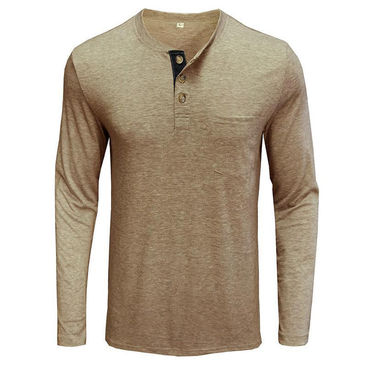 Herren Langarm-Henley-Shirt mit Knopfleiste und Brusttasche Echoarchiv